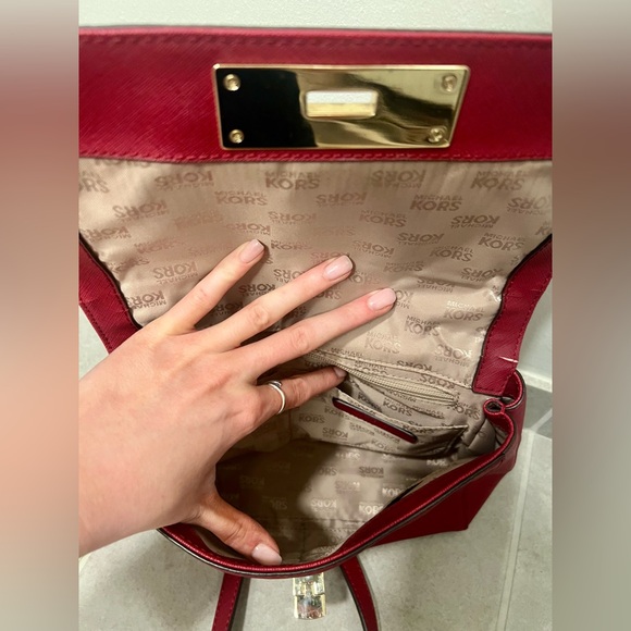 Michael Kors Studded Handbag | Red and Gold - Picture 5 of 16